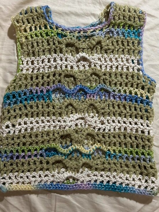 The Unbranded Brand Accessories - Handmade Multicolor Crochet Mesh Vest Top - Earthy Green Open Knit Sleeveless Ta